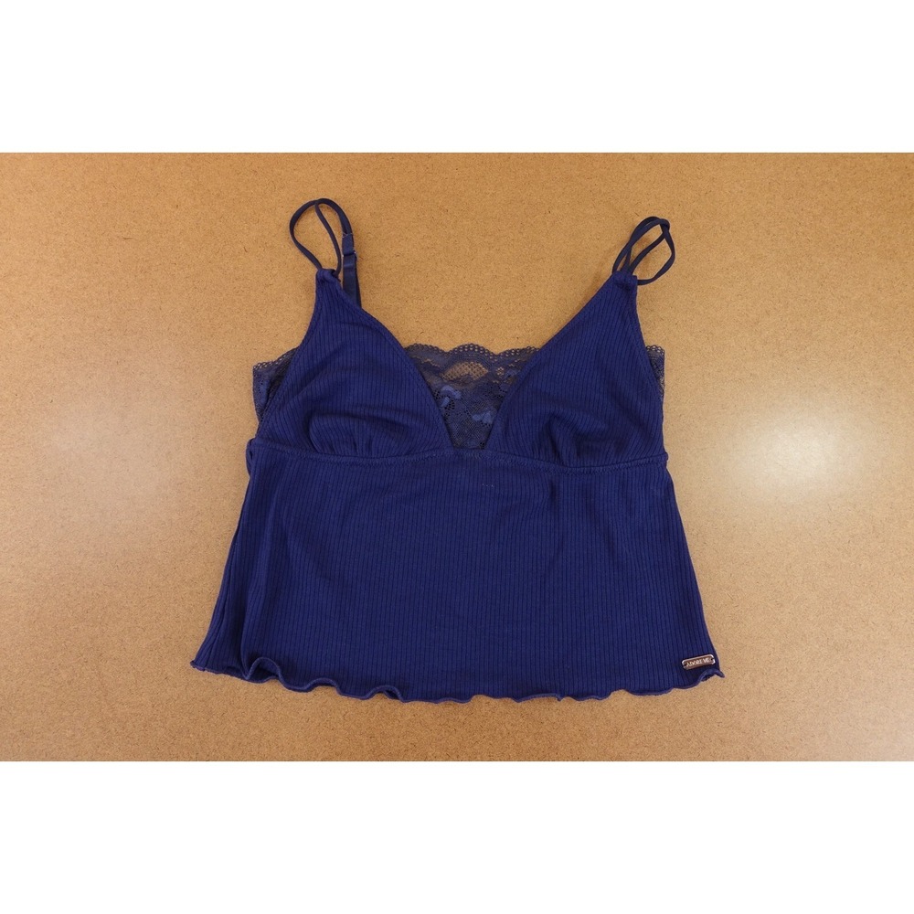Adore Me Womens Size XS Navy Rib Knit Lace Trim Cropped Cami Pajama‎ Top NWT